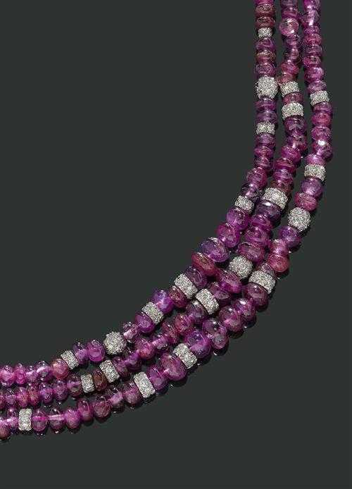 Appraisal: RUBY AND DIAMOND NECKLACE ca Platinum and white gold Fancy