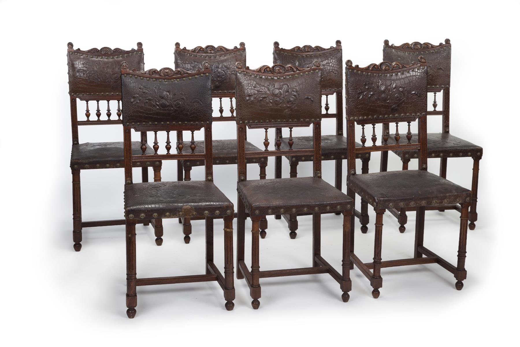 Appraisal: SEVEN EUROPEAN SIDE CHAIRS Nineteenth century oak Carved crests and