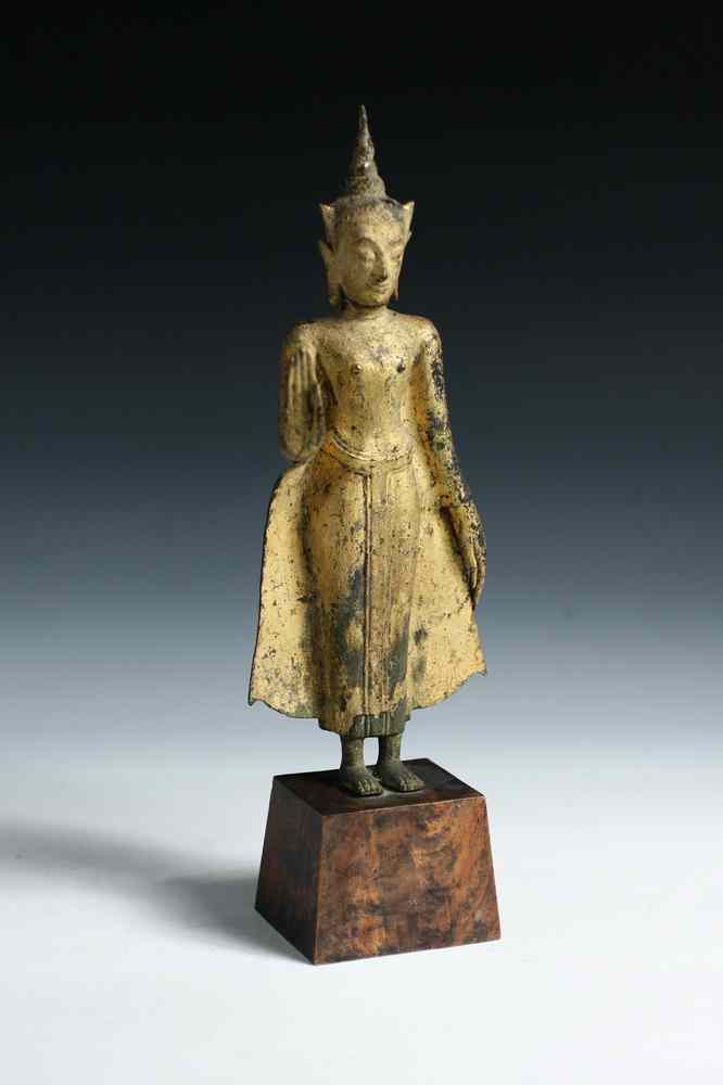 Appraisal: GILT BRONZE STANDING BUDDHA - Thai Standing Buddha in temple