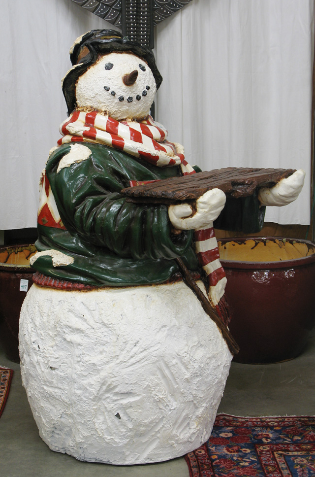 Appraisal: LIFE-SIZE CHRISTMAS SNOWMAN FIGURE of hand painted and molded fiberglass