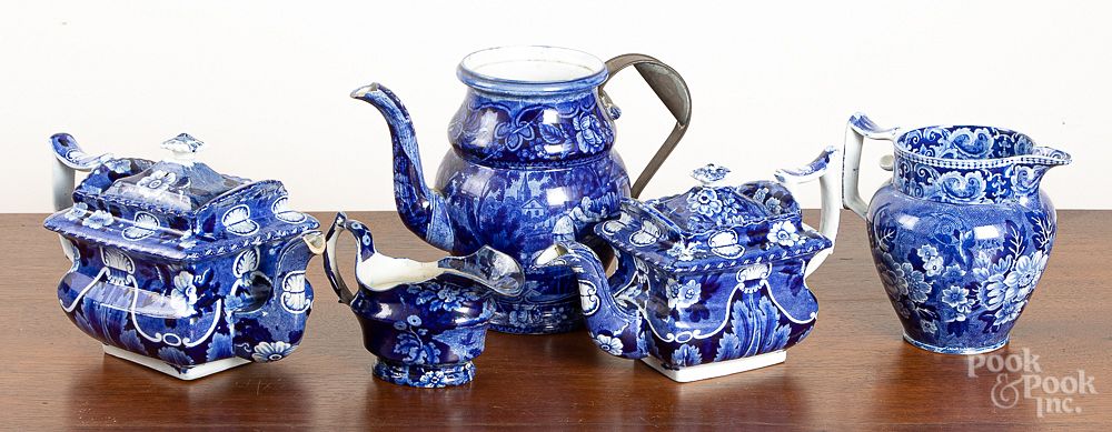 Appraisal: Blue Staffordshire Blue Staffordshire to include a coffeepot with make-do