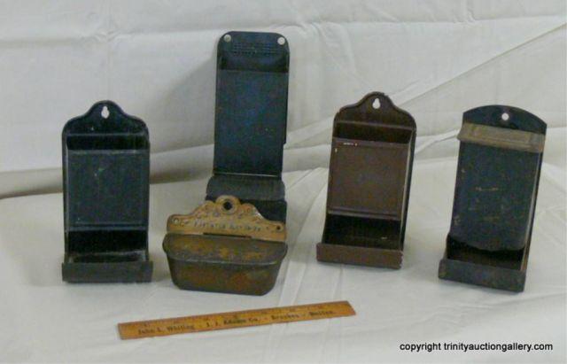 Appraisal: Five Antique Kitchen Match Holders - all are wall mount