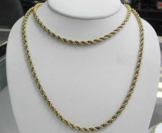 Appraisal: A Yellow Gold Rope Chain Necklace marked K and long