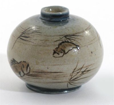 Appraisal: A Martin Brothers stoneware miniature vase incised with fish amongst