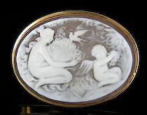 Appraisal: European K Gold Framed Carved Shell Brooch ca late th