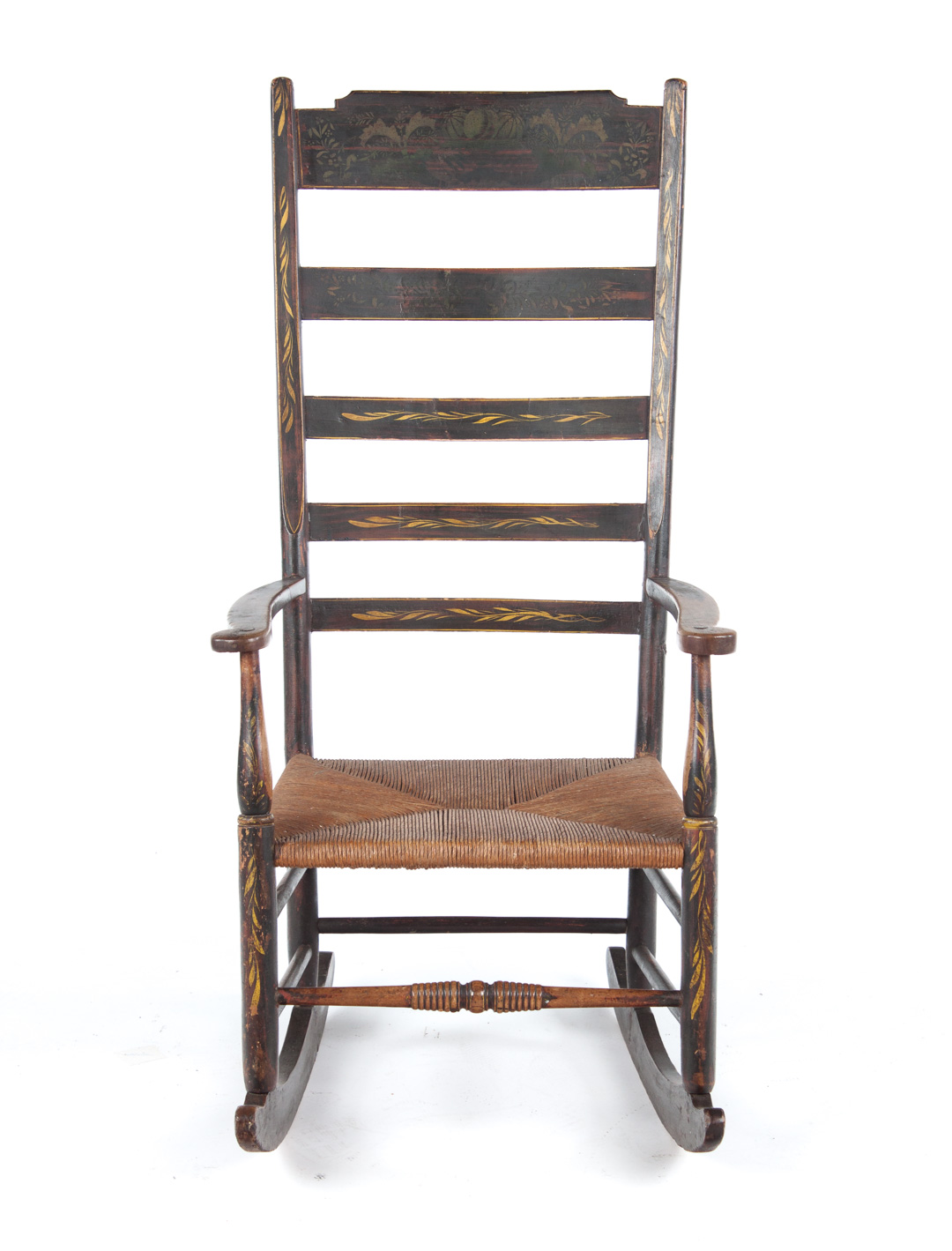 Appraisal: American painted ladder-back rocker New England circa five horizontal faux