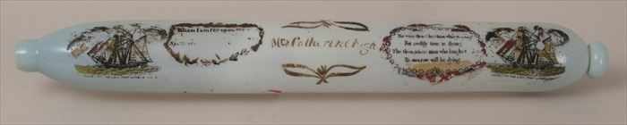 Appraisal: PAINTED GLASS MARITIME DECORATED ROLLING PIN Inscribed Mrs Catherine High