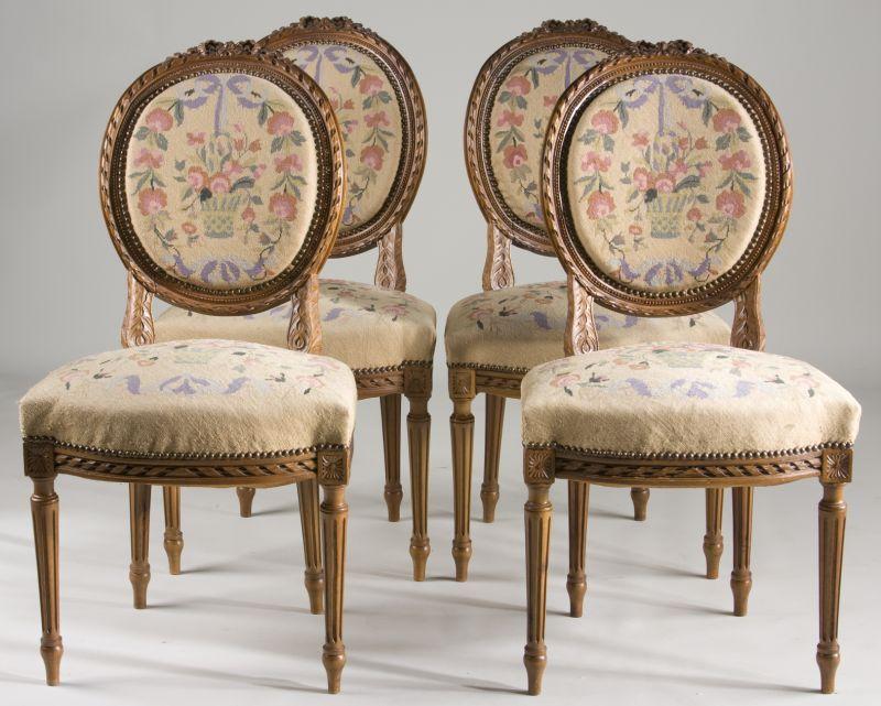 Appraisal: Louis XVI Style Set of Four Walnut Chairs early th