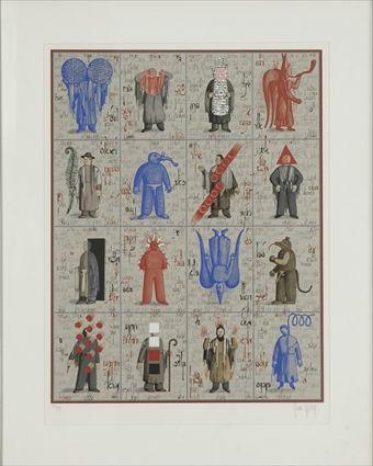 Appraisal: th Century School Sixteen Figures Color print signed lower right