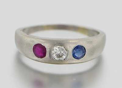 Appraisal: A White Gold Diamond Ruby and Sapphire Ring k white