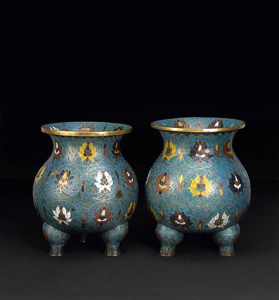 Appraisal: A pair of cloisonn enameled metal ovoid vases th Century