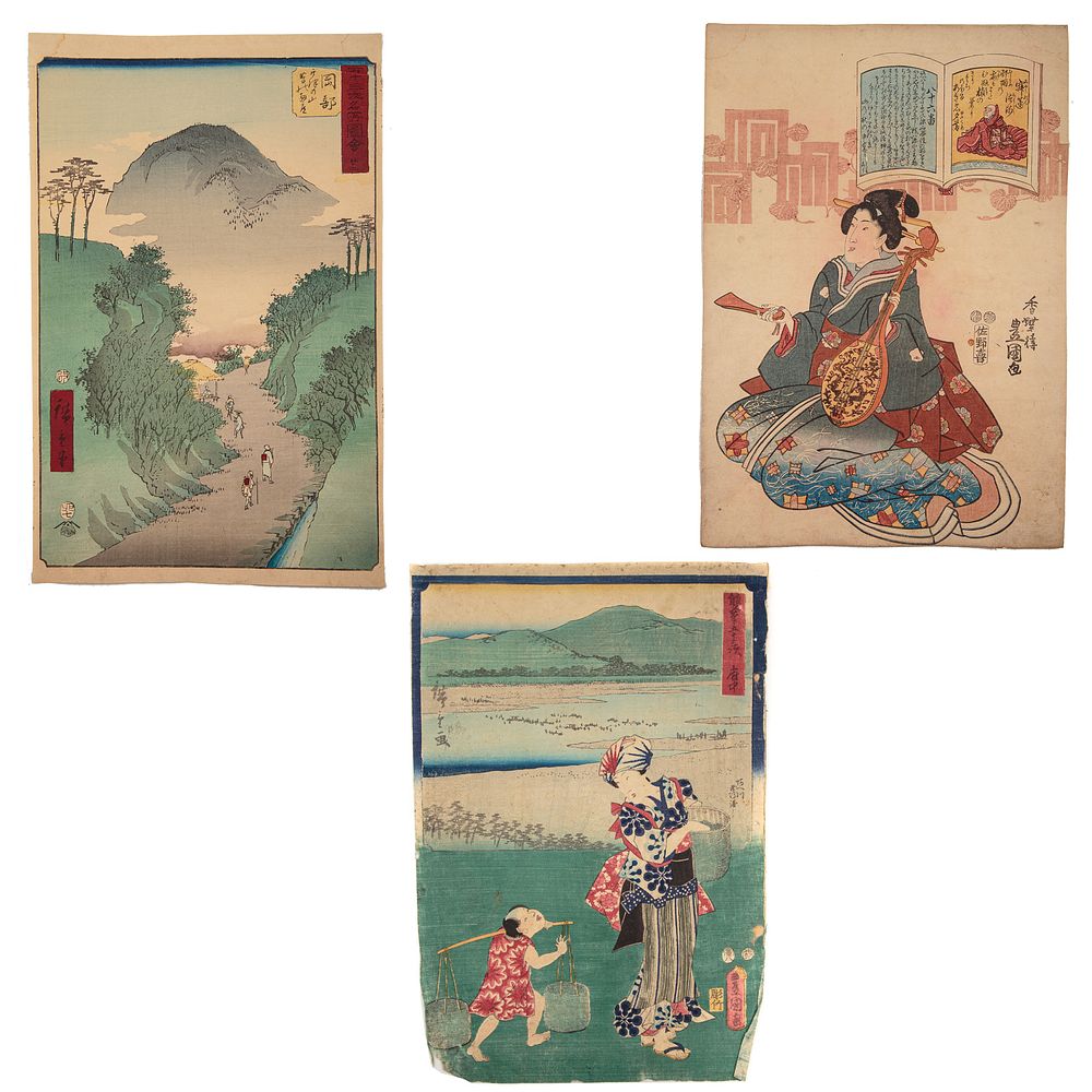 Appraisal: Hiroshige Toyokuni III Three Woodblock Prints Ando Hiroshige Japanese -