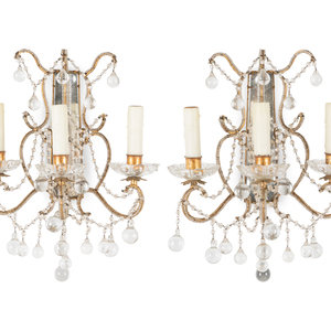 Appraisal: A Pair of Beaded Three-Light Sconces Likely Italian th Century