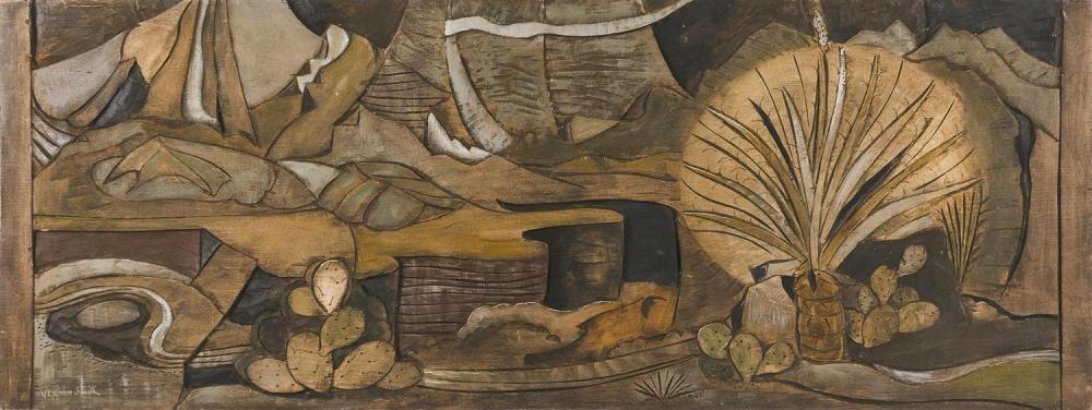 Appraisal: VERNON B SMITH MASSACHUSETTS - DESERT PAINTED BAS RELIEF WOOD