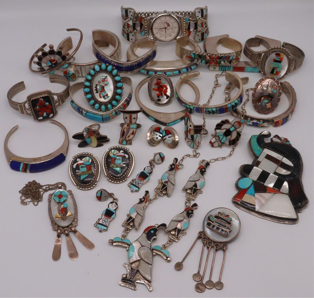 Appraisal: JEWELRY Southwest Inlaid Jewelry Grouping Includes a signed Jim Harrison