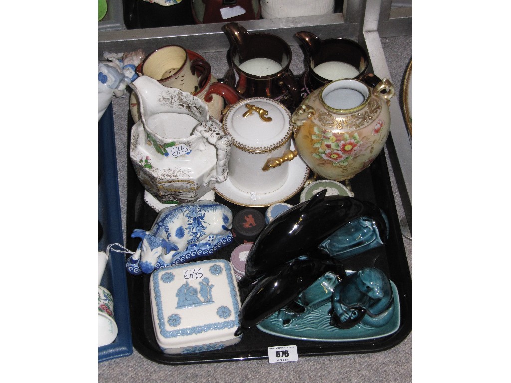 Appraisal: Tray lot of assorted ceramics to include Poole Jasperware trinket