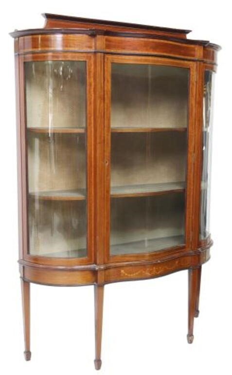 Appraisal: Hepplewhite style mahogany display cabinet th c raised backsplash accented