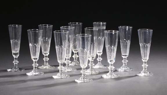 Appraisal: Good Set of Twelve French Blown and Panel-Cut Crystal Champagne