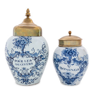 Appraisal: Two Delft Blue and White Tobacco Jars One Example Likely