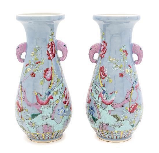 Appraisal: A Pair of Polychrome Enamel Vases Height inches A Pair