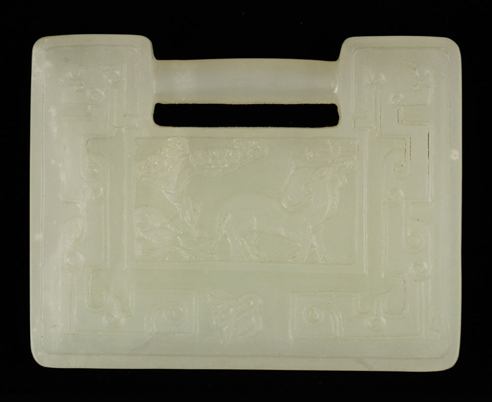 Appraisal: - Chinese Carved Jade Pendent Carved jade pendent China rectangular