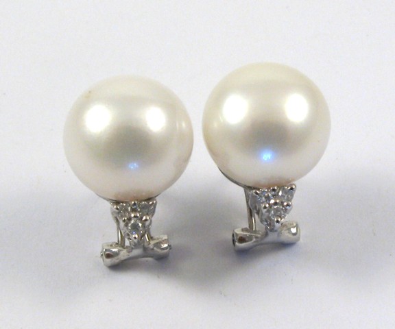 Appraisal: PAIR OF PEARL AND WHITE GOLD EARRINGS each k gold