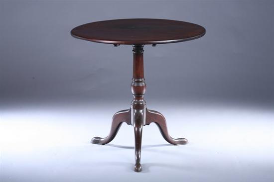 Appraisal: QUEEN ANNE MAHOGANY PEDESTAL-BASE TEA TABLE th century Round tilt-top