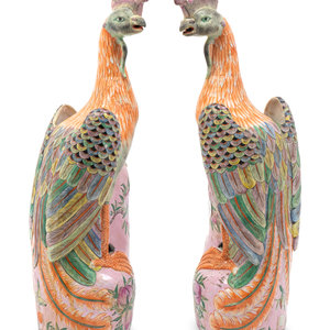 Appraisal: A Pair of Chinese Polychrome-Decorated Porcelain Pheasants Heights x width