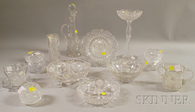 Appraisal: Thirteen Colorless Cut Glass Table Items a vase bowl with