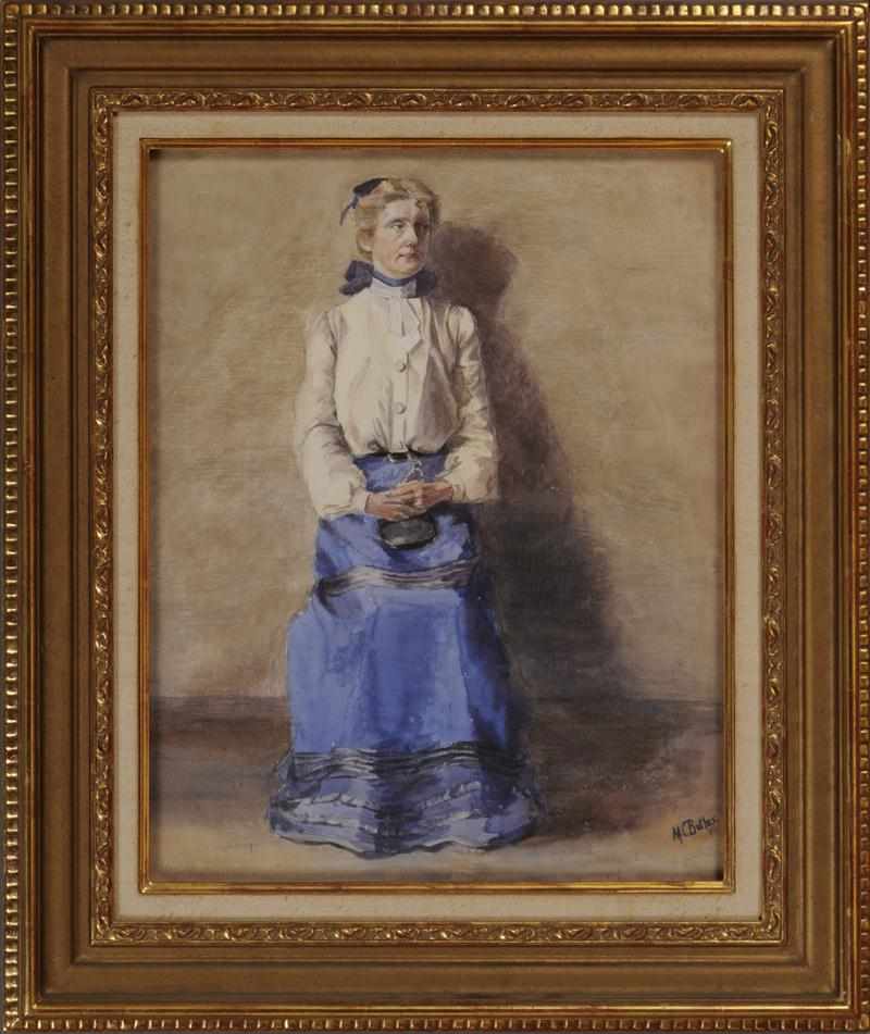 Appraisal: MARY BUTLER - SEATED WOMAN IN BLUE SKIRT Watercolor on