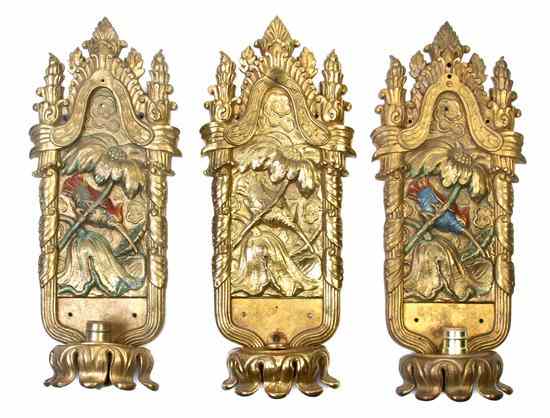 Appraisal: A Set of Three Continental Gilt Bronze Brackets with single-light