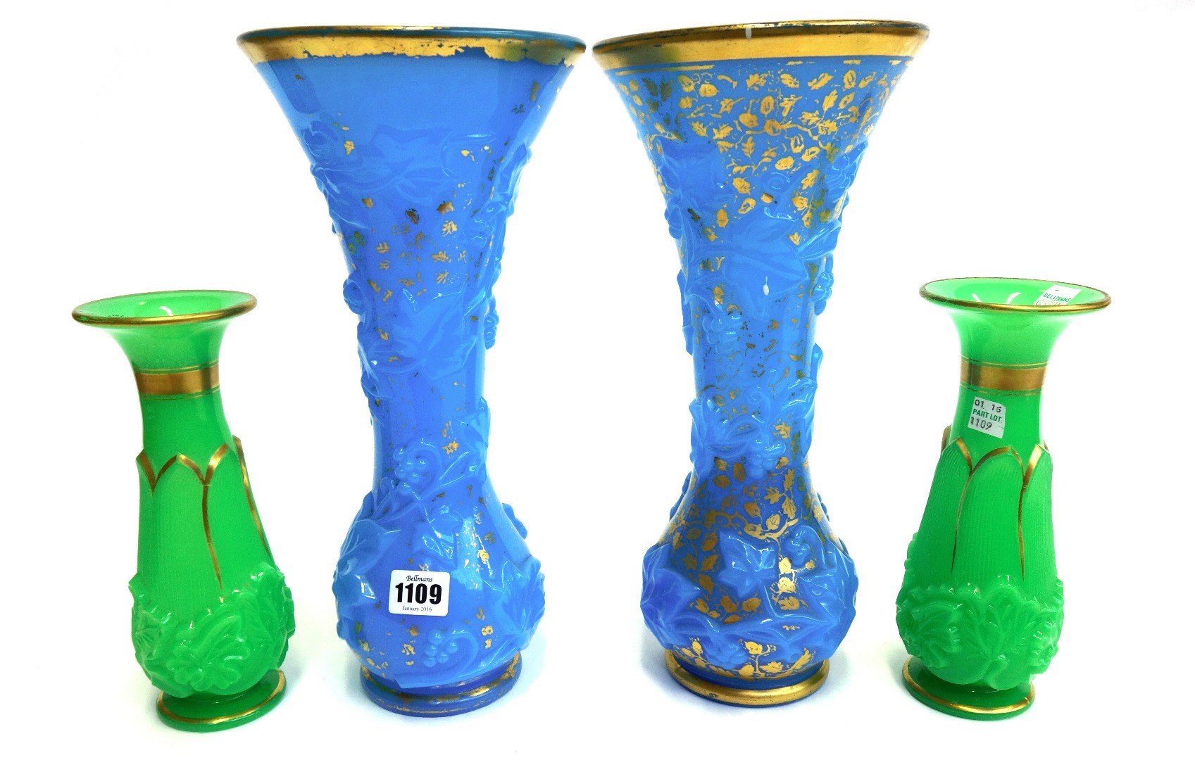 Appraisal: Two pairs of Baccarat opaline moulded glass vases mid th