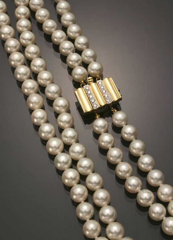 Appraisal: Princess Length Cultured Pearl and Diamond Necklace Knotted The double