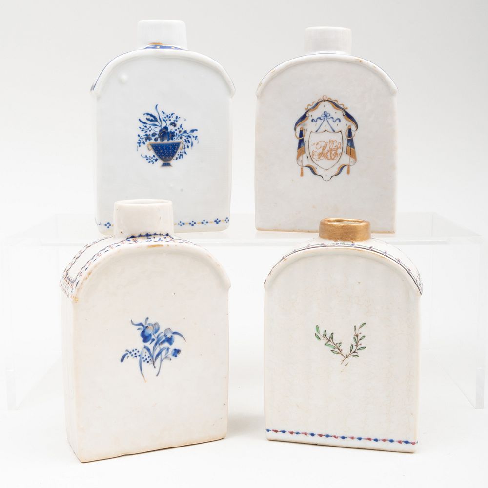 Appraisal: Group of Four Chinese Export Cobalt Decorated Tea Caddies Comprising