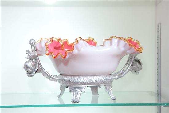 Appraisal: BRIDE'S BOWL A cased pink to white brides bowl with