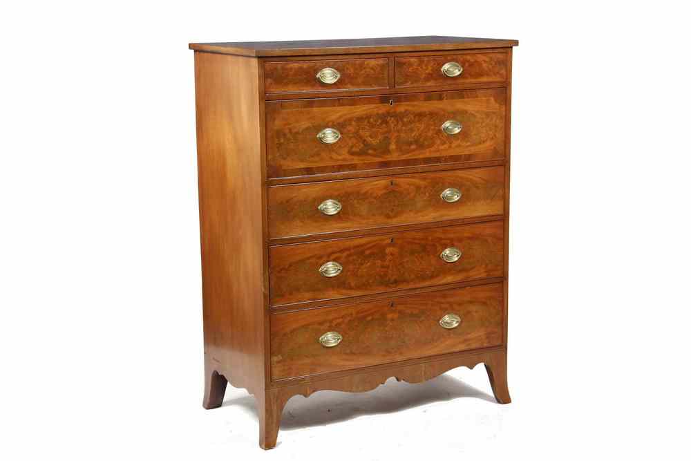 Appraisal: CHEST OF DRAWERS - Fine inlaid mahogany bench made Hepplewhite