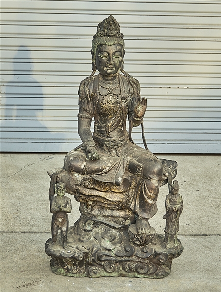 Appraisal: Chinese bronze sculpture of Guanyin with attendants x x approx