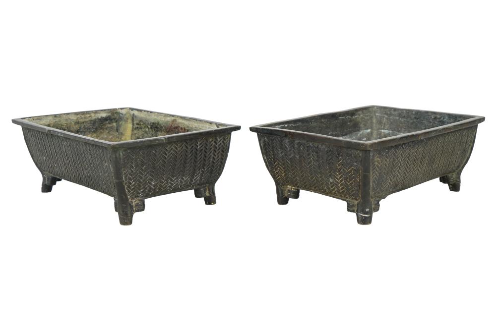 Appraisal: PAIR OF JAPANESE BRONZE PLANTERSeach with three-character mark to underside