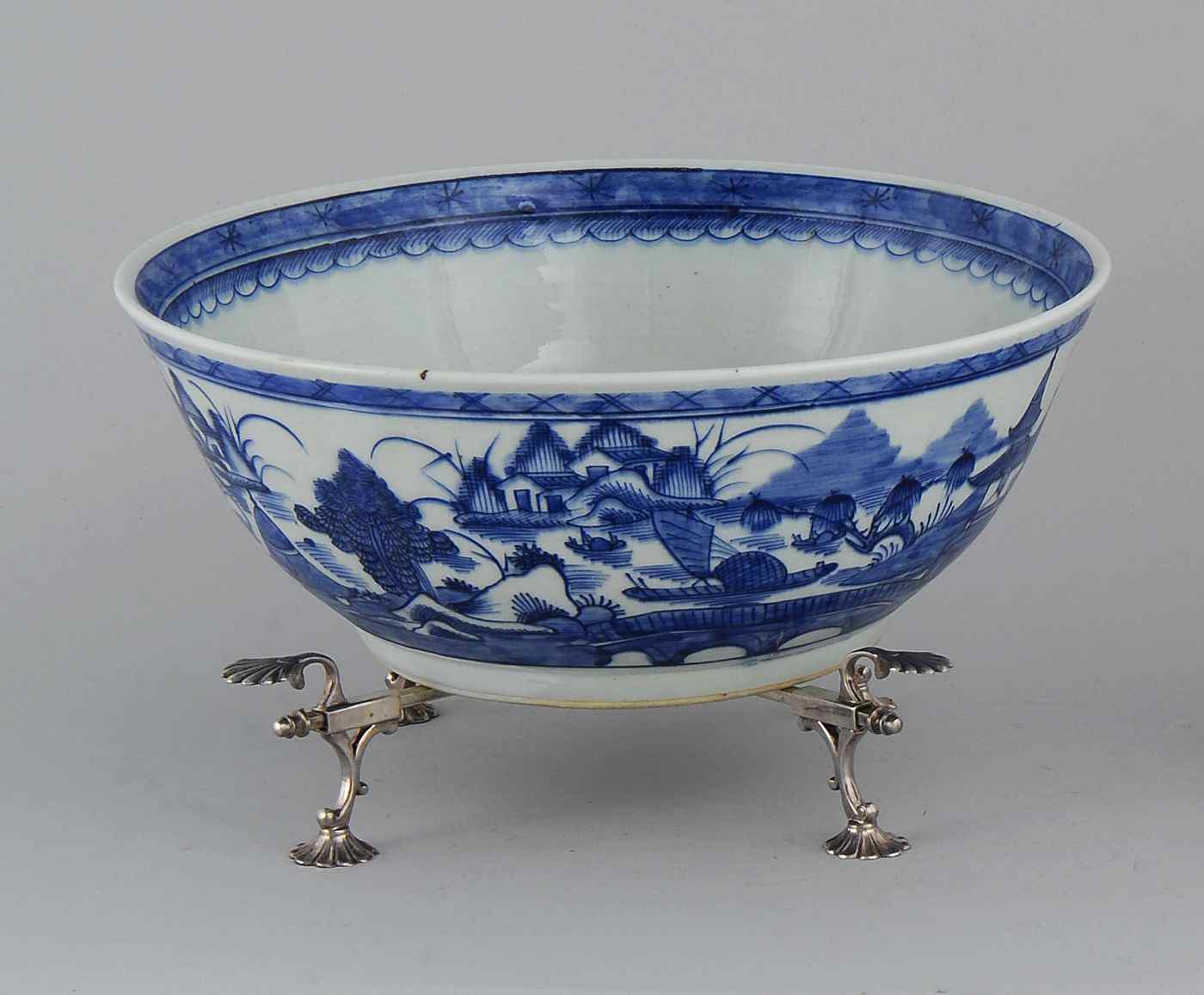 Appraisal: CHINESE EXPORT BLUE AND WHITE CANTON PORCELAIN PUNCHBOWLTogether with a