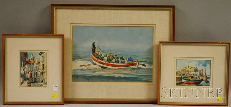 Appraisal: Three Framed Watercolor on Paper Depictions of Portugal and Portuguese