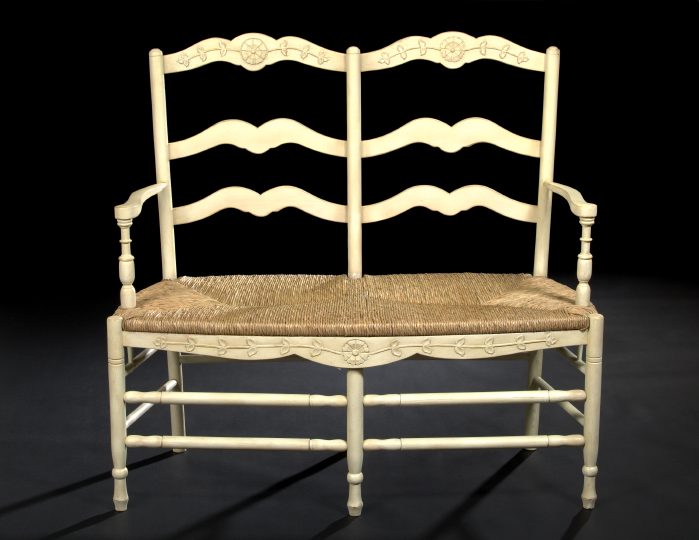 Appraisal: Provincial Louis XV-Style Ivory-Painted Settee of double chairback form with