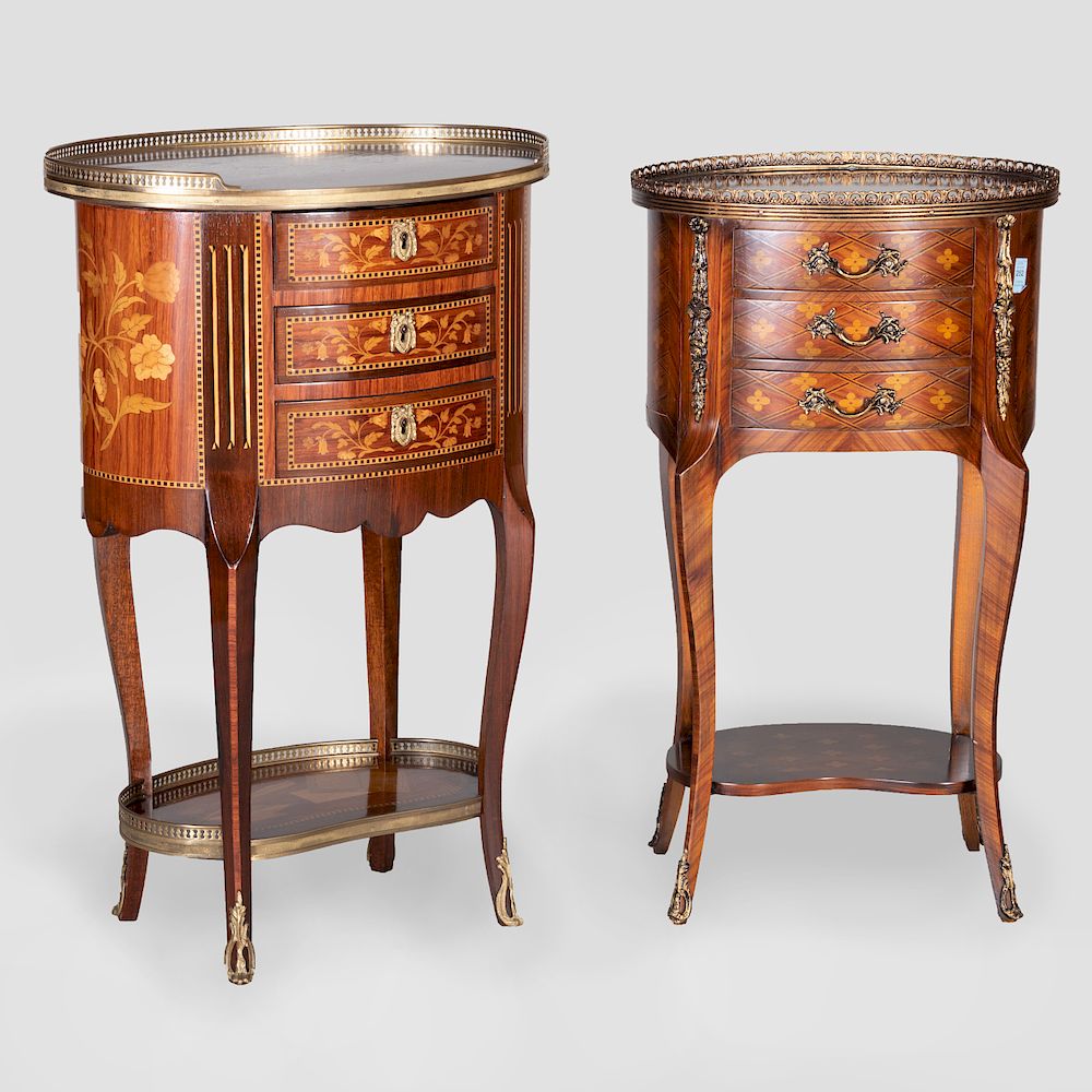 Appraisal: Two Louis XV XVI Style Kingwood and Tulipwood Marquetry Tables