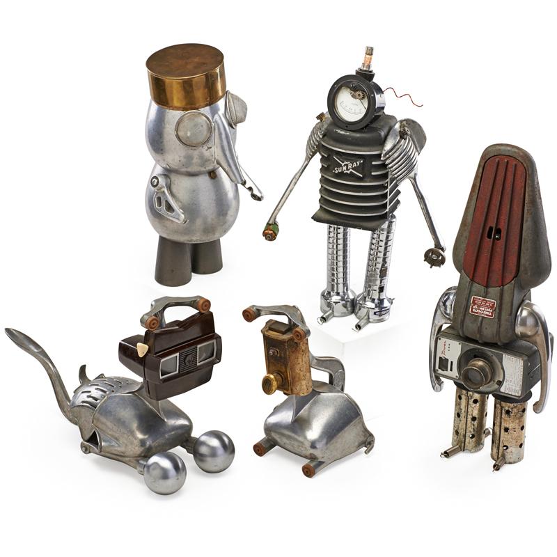 Appraisal: FOLK ART Group of robots Condition Report Some oxidation and