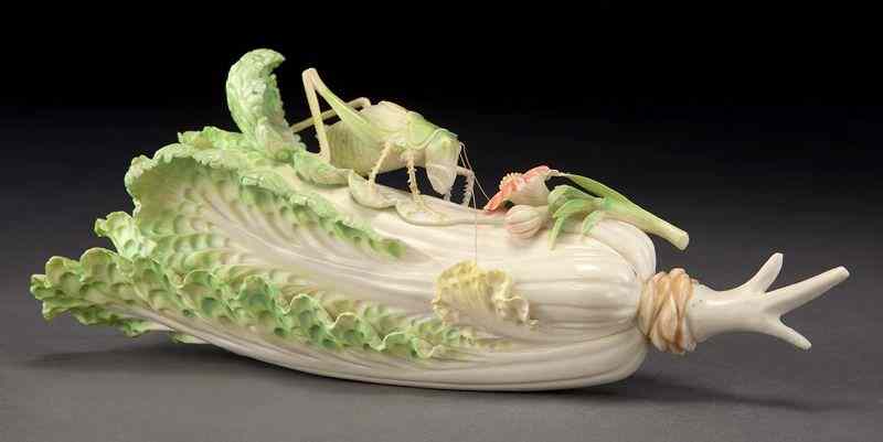 Appraisal: Chinese carved polychrome ivory cabbage leaf International buyers should note