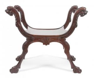 Appraisal: A Carved Walnut Savonarola Bench Height x width x depth