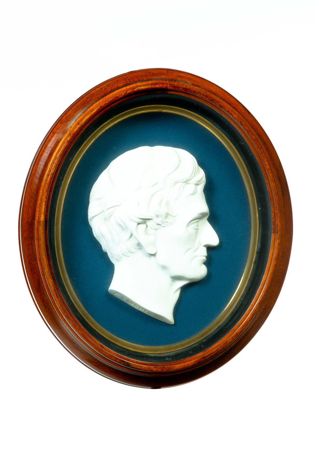 Appraisal: SHADOW BOX FRAMED PROFILE OF LINCOLN SIGNED F HEIS Marble