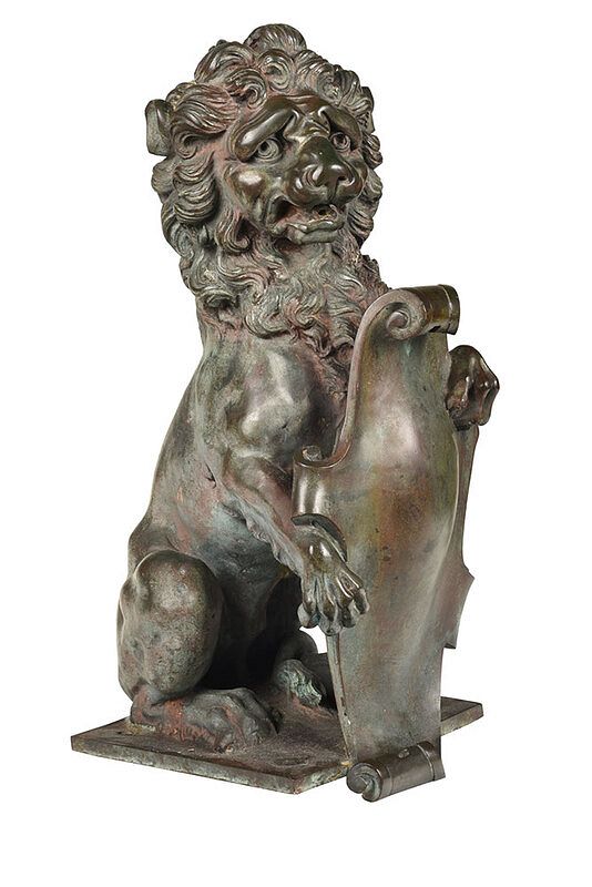 Appraisal: Cast Bronze Figural Lion Fountain Continental th century lion sejant