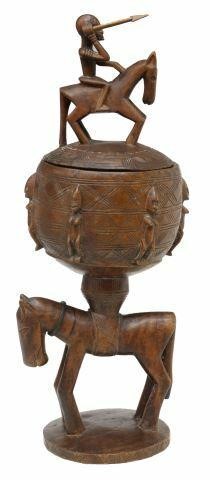 Appraisal: Tribal carved hardwood lidded vessel Dogon peoples Mali West Africa