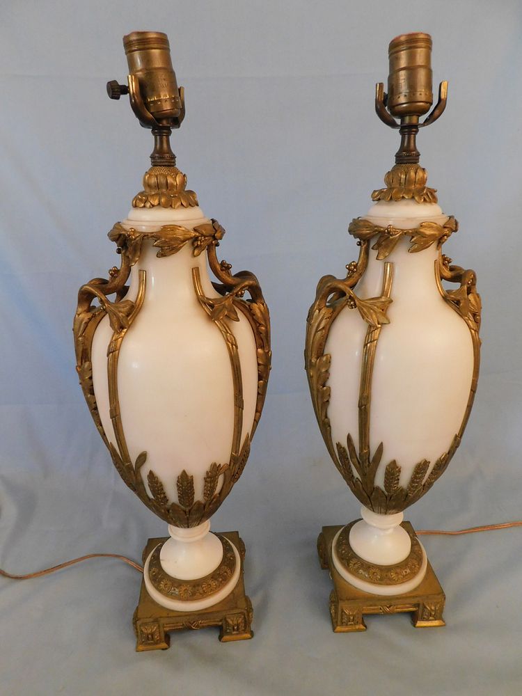 Appraisal: PAIR FRENCH MARBLE BRONZE LAMPS Pair fine antique French solid