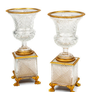 Appraisal: A Pair of Gilt Bronze Mounted Cut Glass Urns th